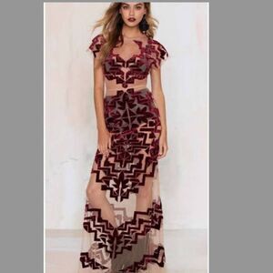For Love and Lemons - Vienna Maxi Maroon See Thru Dress with Slip - Size Small